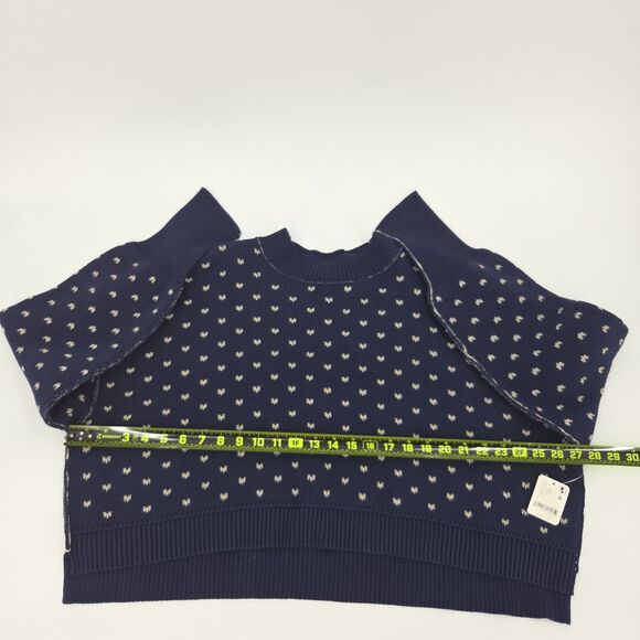 Free People Easy Street Sweater Women Size Small Blue Hearts Slouchy Fall Winter - Picture 6 of 8